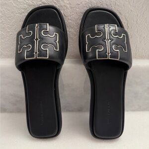 Tory Burch navy Leather Slide Sandals brand new never worn